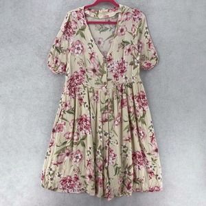 Lara Prairie Dress Women Large Cottegecore Floral Midi Button Rayon Southwestern